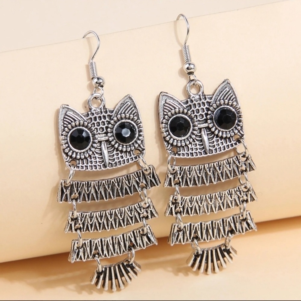 SEE OTHER LISTING Owl Earrings Silver Tone Retro - Picture 3 of 9